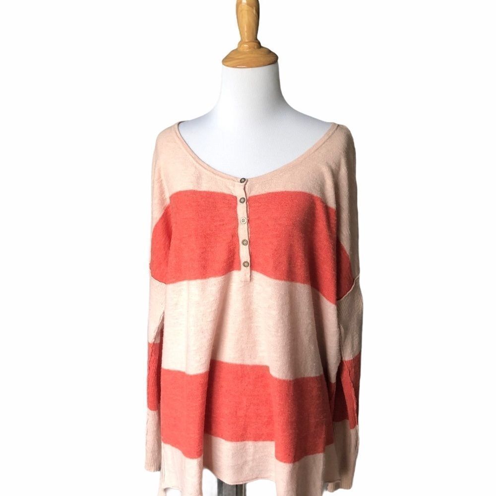 FP Beach Orange and Cream  Striped Henley